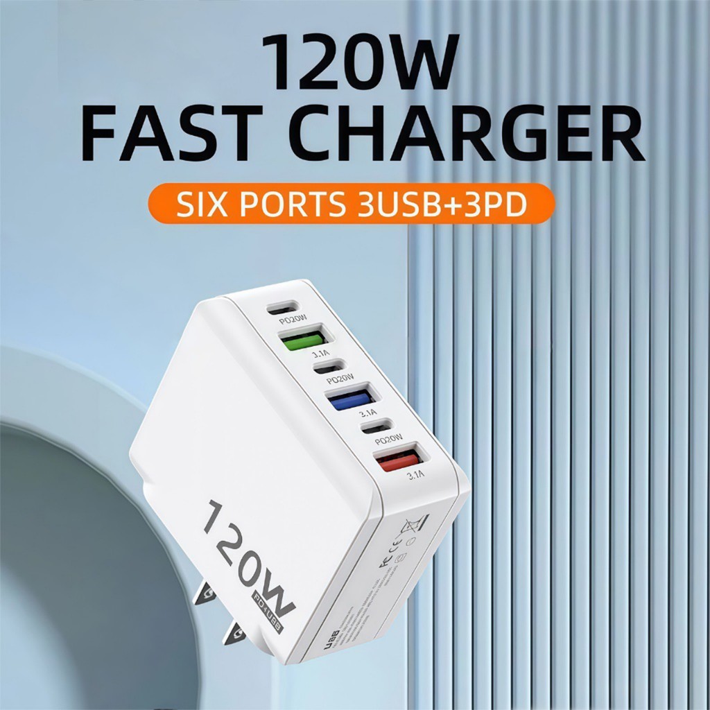 6 พอร์ต 120W PD USB Type C Fast Charger Adapter สําหรับโทรศัพท์มือถือ - รูปที่ 2