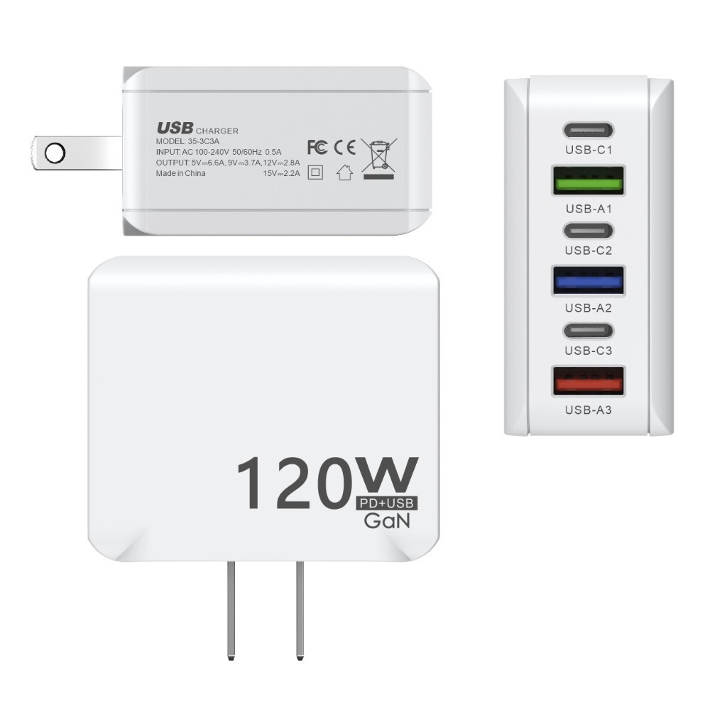 6 พอร์ต 120W PD USB Type C Fast Charger Adapter สําหรับโทรศัพท์มือถือ - รูปที่ 3