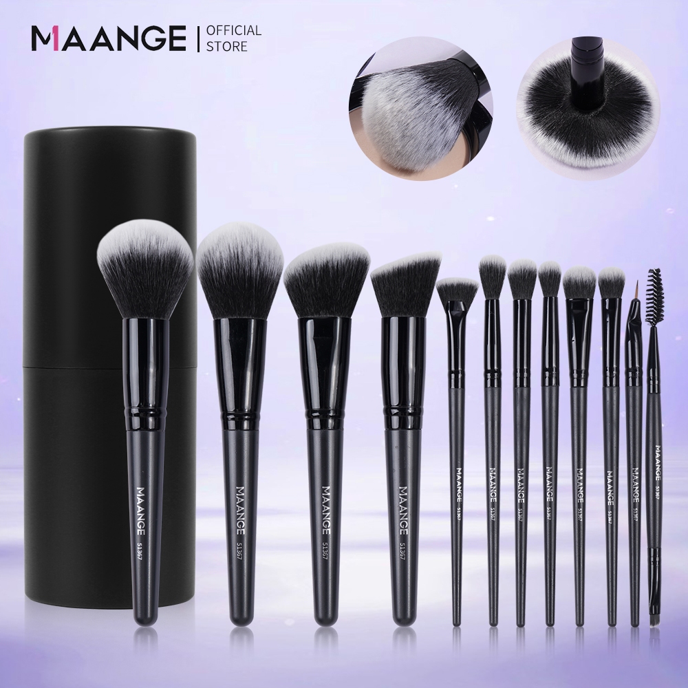 MAANGE ชุดแปรงแต่งหน้าเกาหลีสีดำ พร้อมกล่องเก็บ ขนนุ่มพิเศษ เกลี่ยแป้งได้ง่าย สม่ำเสมอ 51367