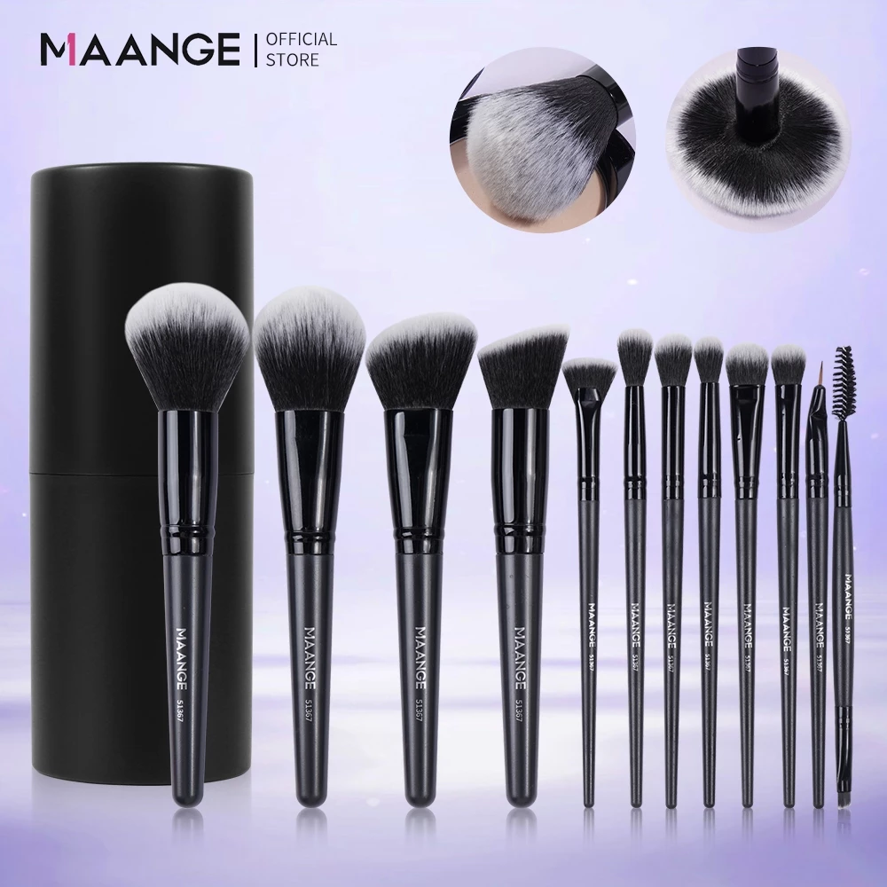 MAANGE ชุดแปรงแต่งหน้าเกาหลีสีดำ พร้อมกล่องเก็บ ขนนุ่มพิเศษ เกลี่ยแป้งได้ง่าย สม่ำเสมอ 51367