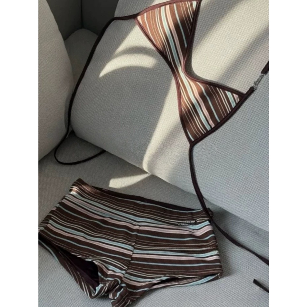 [SUMMER LUV]ส่งไวจากไทย ชุดว่ายน้ำบิกินี่กางเกงในแบบเรียบลายทาง