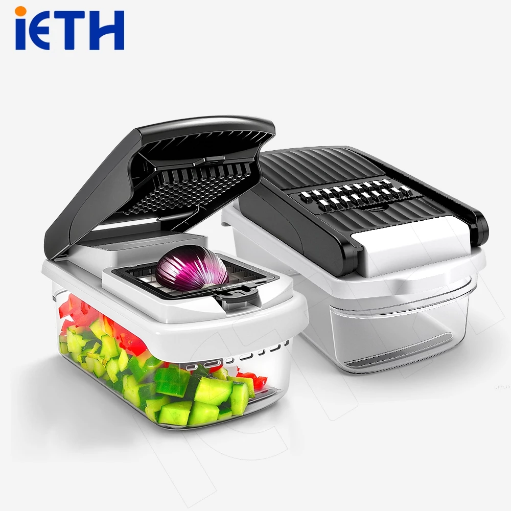 iETH ครื่องสับผัก 18ใน1 ตะกร้าแยกน้ำ ABS+สแตนเลส420J2 ปลอดภัย มัลติฟังก์ชัน สะดวก ประหยัดเวลา สำหรับทำอาหาร สลัด ส่งฟรี
