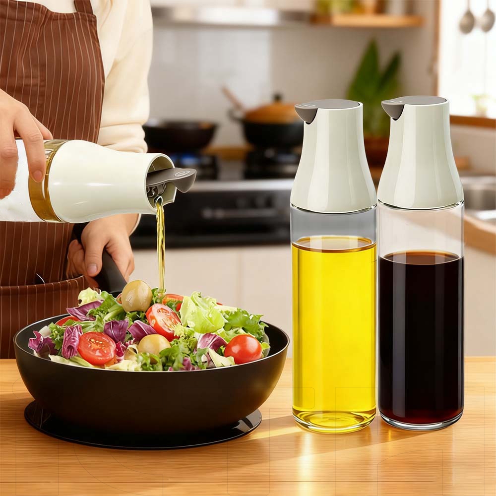 iETH ขวดสย์น้ำมัน 500ml ฝาพลิกอัตโนมัติ กันหยด กันรั่ว ใช้กับน้ำมัน ซอส และน้ำส้มสายชู วัสดุแก้วคุณภาพ ปลอดภัย ส่งฟรี - รูปที่ 2