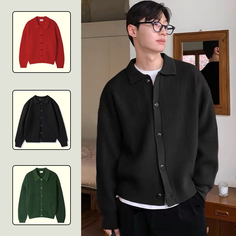 EERSHENSHI เสื้อสเวตเตอร์ทรงหลวมสไตล์เกาหลีสำหรับผู้ชายสีดำ