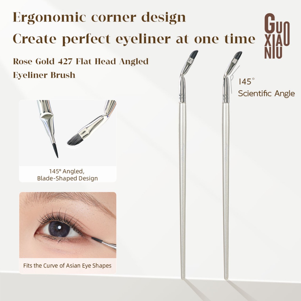 GUOXIAONIU แปรงอายไลเนอร์แบบมุม แปรงหัวแบนบางพิเศษ แปรงละเอียดสำหรับมือใหม่ แปรงแต่งหน้าอายไลเนอร์น้ำหนักเบา