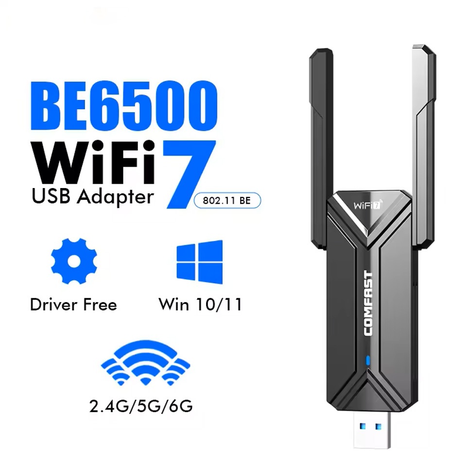 BE6500 Wifi 7 อะแดปเตอร์ Usb 6 Ghz/5G/2G Adaptador Wifi7 Cle USB3.0 ตัวรับสัญญาณ Antena สําหรับ PC ก
