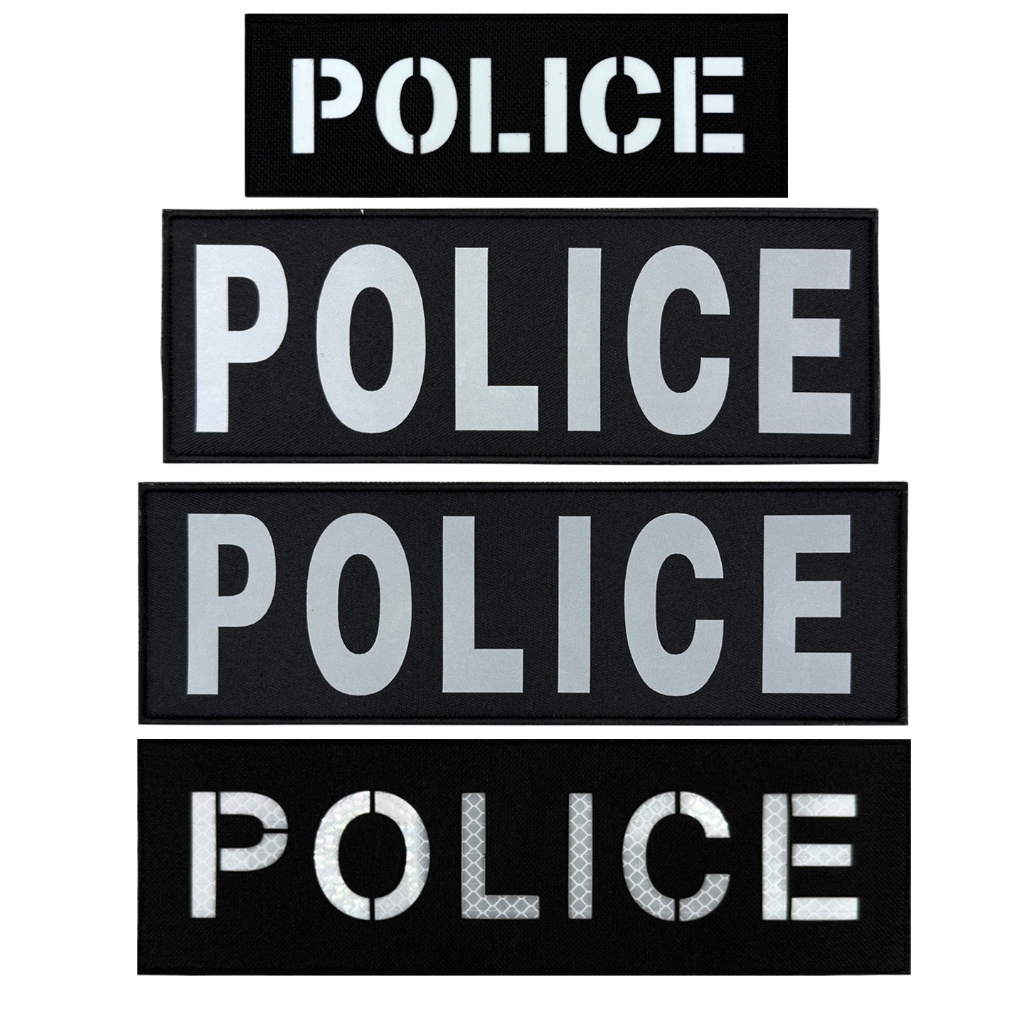 สะท้อนแสงยุทธวิธีเสื้อกั๊กสติกเกอร์ขนาดใหญ่ 26.5 x 8ซm กับตะขอแหวนตราตํารวจ