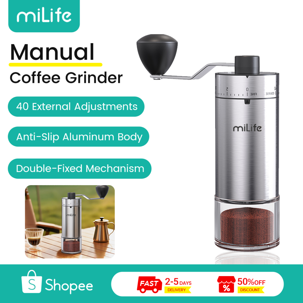 MiLife เครื่องบดกาแฟ KMDJ-KCT-W2 40 ความเร็ว ลําตัวอลูมิเนียม แกนบดเซรามิค Coffee Grinder Coffee Mill ที่บดกาแฟ มิลล์บดกาแฟ