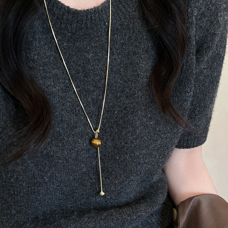 Vintage Mallard Tiger Eye Stone พู่สร้อยคอผู้หญิงของขวัญสร้อยคอจี้
