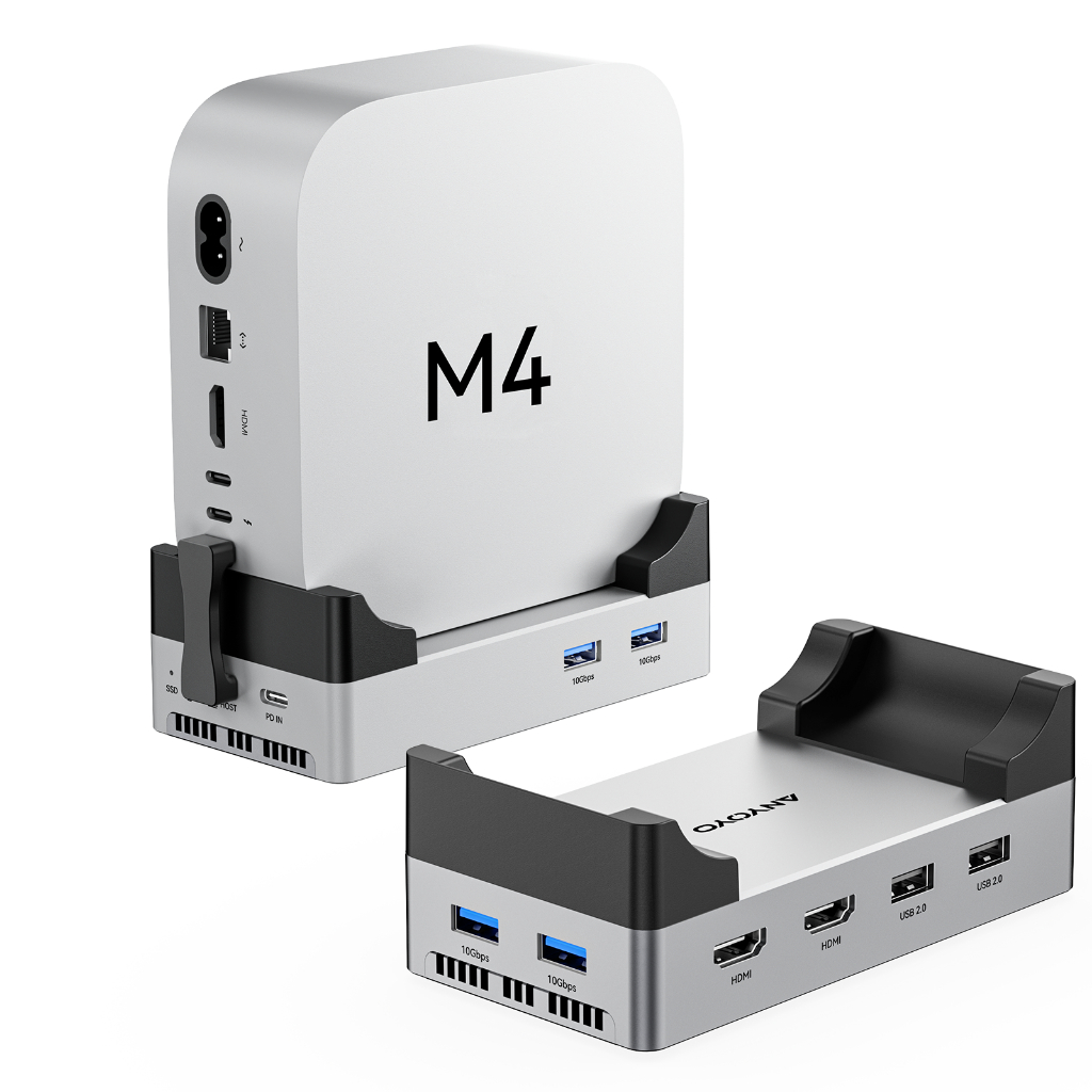 ACASIS Mac Mini M4 Workstation สล็อต SSD เดี่ยว 10Gpbs 8-IN-1 Docking Station USB-C Hub 2xDP, SD/TF 
