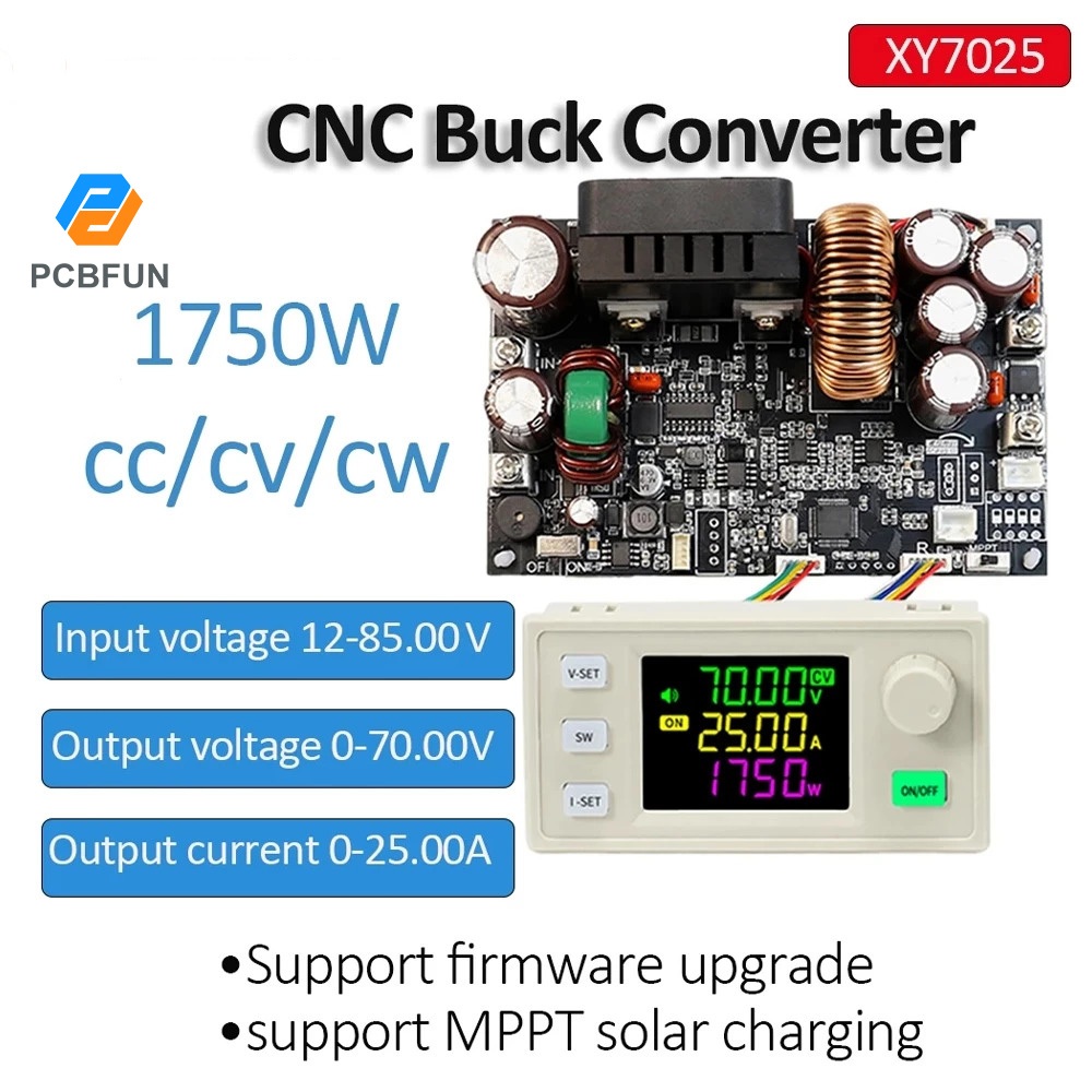 Pcbfun XY7025 CNC DC ปรับ Buck แหล่งจ่ายไฟแรงดันไฟฟ้าแรงดันไฟฟ้าคงที่โมดูลกระแสไฟคงที่ 25A/1750W แรง
