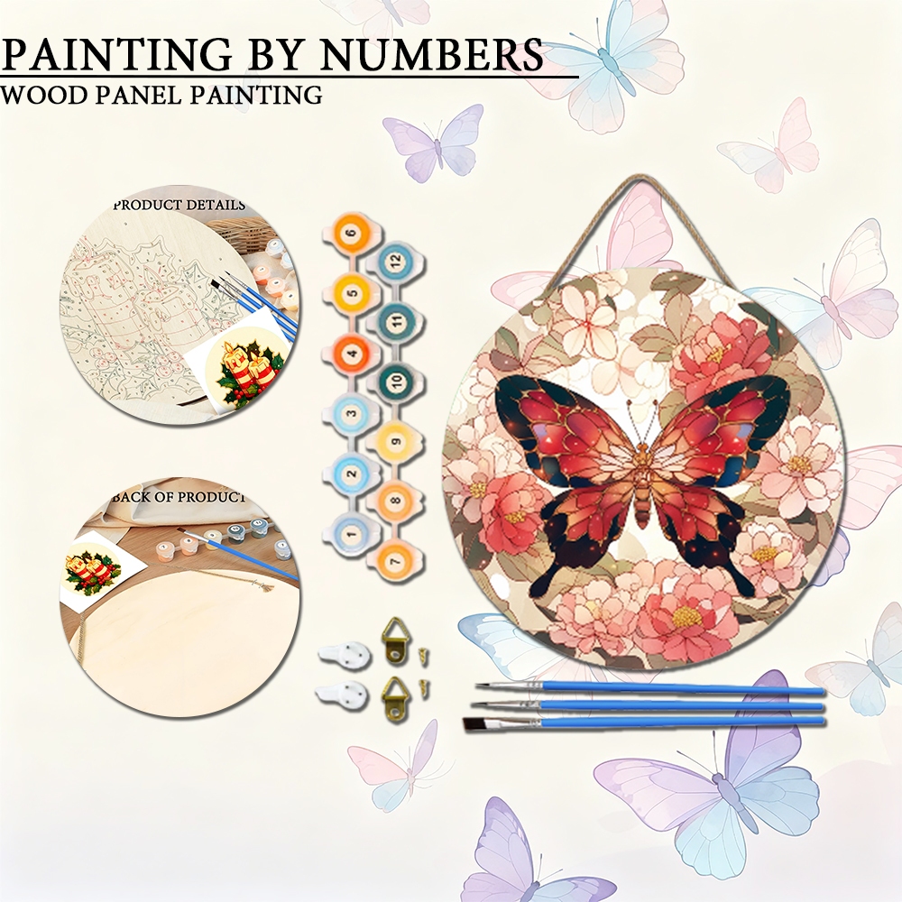 ชุดภาพวาดติดฝากรูปแบบ DIY บนแผงไม้ ชุดผีเสื้อ สำหรับตกแต่งห้องนั่งเล่น