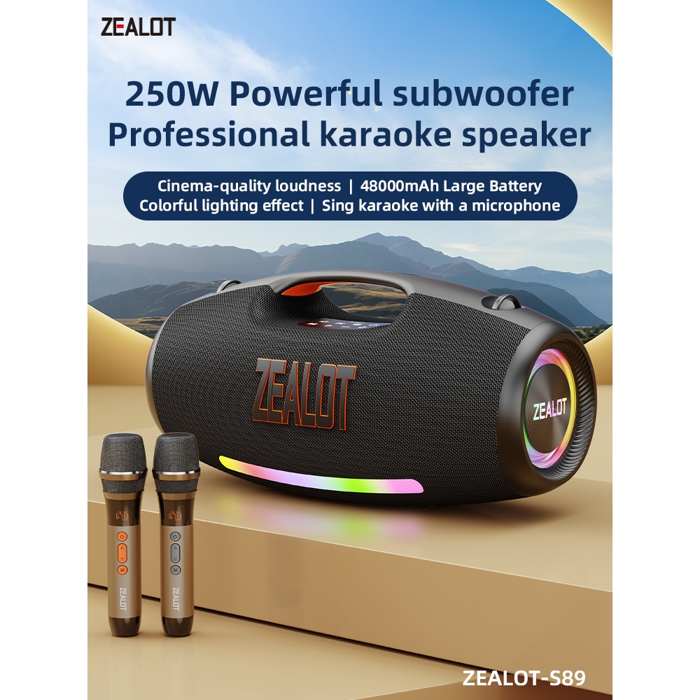 ZEALOT S89M ลําโพงบลูทูธ 250W Super Bass, พาวเวอร์แบงค์ 48000mAh, ลําโพงกลางแจ้งกันน้ําแบบพกพาพร้อม 