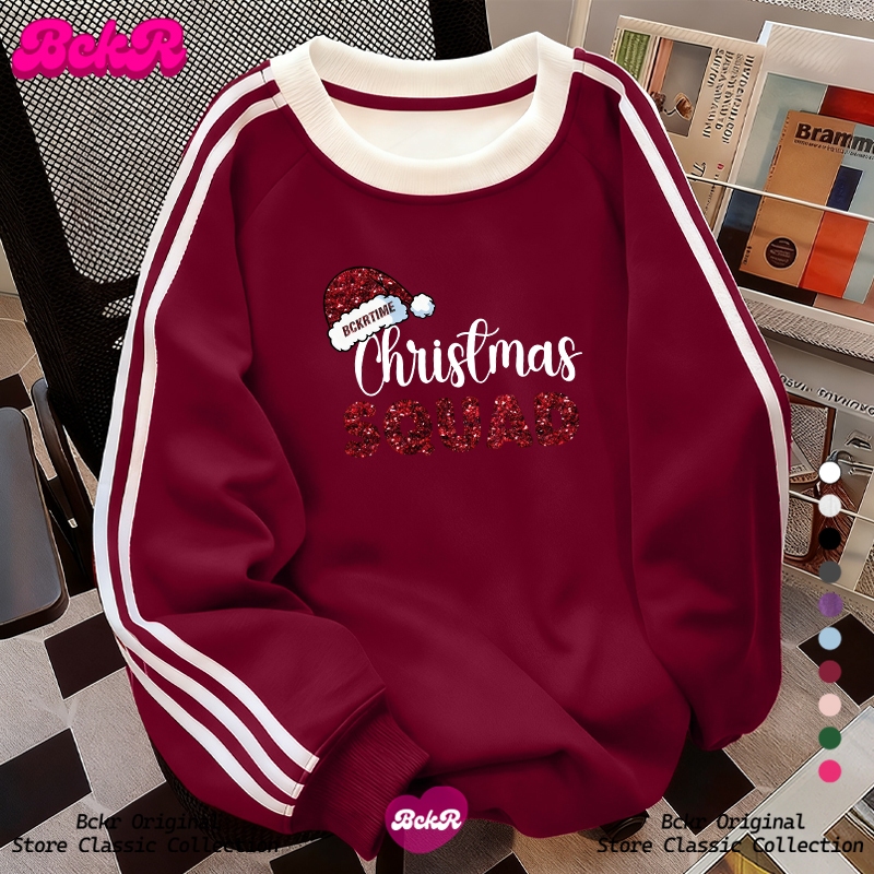 【พร้อมส่ง】🔥BCKR Christmas🎄ลายสามแถบ วันคริสต์มาส คอกลม แขนยาว สเวตเตอร์🎅🏻oversizeเสื้อผญ เสื้อYG2787