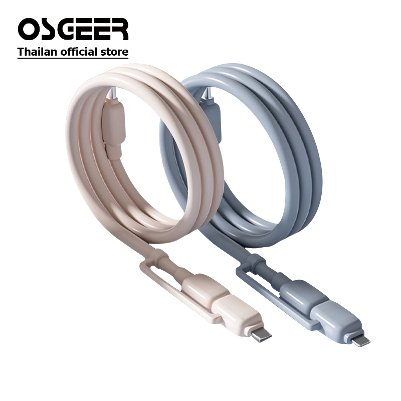 OSGEER สาย USB C to Li, สายชาร์จ 2 in 1 1.5, Chubby USB A/C to C/Li สําหรับ iPhone Air 17 16 15 14 Pro/MacBook/iPad/Samsung/Switch 2