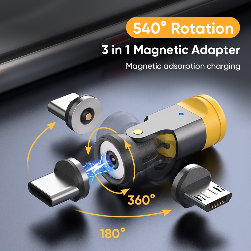 ใหม่ 540° อะแดปเตอร์ชาร์จแม่เหล็กหมุนได้ ดีไซน์ประหยัด 1 พิน Type-c ไมโคร usb พอร์ต l-ighting ชาร์จ 10W 5V/2A เท่านั้น