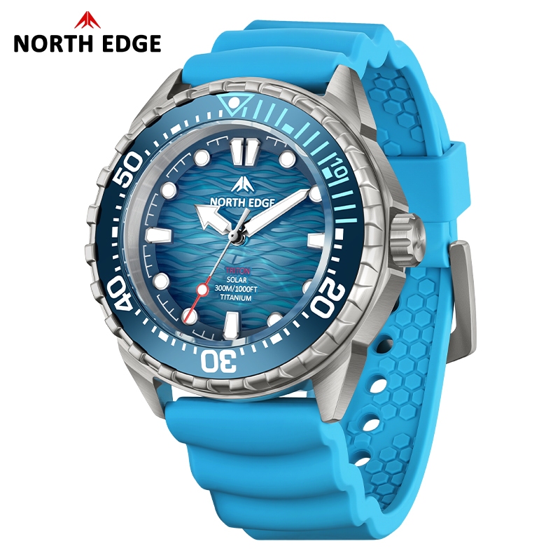 NORTH EDGE TRITON-TI นาฬิกาดำน้ำผู้ชาย ควอตซ์พลังงานแสงอาทิตย์ ตัวเรือนไทเทเนียมอัลลอย กันน้ำ 300 ม. หน้าปัดเรืองแสง