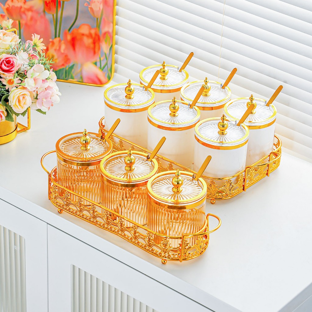 จานผลไม้แห้งลูกอมถั่วจานที่มีฝาปิดอเนกประสงค์พร้อมขาตั้งแบ่งจานเสิร์ฟสําหรับขนมแต่งงานครัวคุกกี้（กล่องใส่เครื่องปรุงรส ห้องครัวในครัวเรือนแสงหรูหรากล่องเก็บเครื่องปรุง