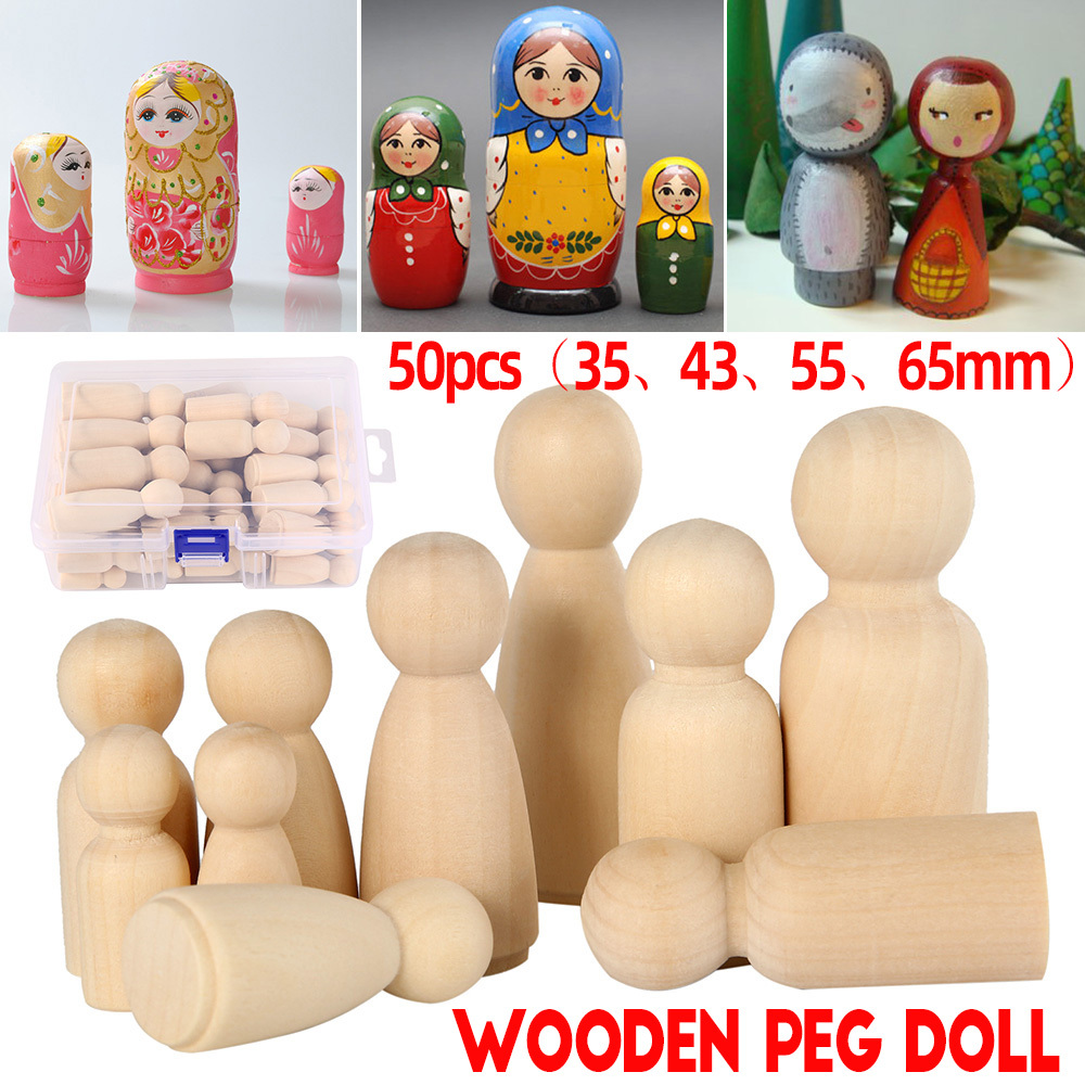ฟิกเกอร์ไม้ รูปคน งานฝีมือ สีธรรมชาติ สําหรับตกแต่ง DIY จํานวน 50 ชิ้น wooden peg doll