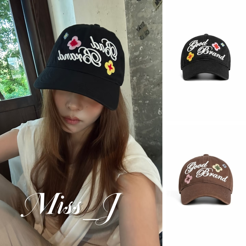 Miss_J พร้อมส่งจากกทม หมวกเบสบอลสไตล์เกาหลี​ วินเทจ​ ปักตัวอักษรนูนและดอกไม้​ กระบังโค้ง​ ทันสมัย​ ใส่ได้กับทุกโอกาส