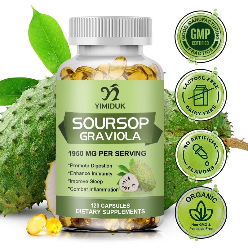 เปรี้ยวจี๊ด Graviola แคปซูล, ต้านเชื้อแบคทีเรียและต้านการอักเสบ, เสริมภูมิคุ้มกัน, ส่งเสริมการย่อยอาหารนอนหลับ, สารต้านอนุมูลอิสระ, ส่งเสริมการปรับสมดุลน้ําตาลในเลือด, 120 แคปซูล