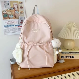 กระเป๋าเป้ญี่ปุ่นดีไซน์โบว์ – สีชมพูพาสเทล ทรงเล็กน่าเอ็นดู ใส่ของจำเป็นได้ครบ เหมาะกับสาวน้อยสายหวาน