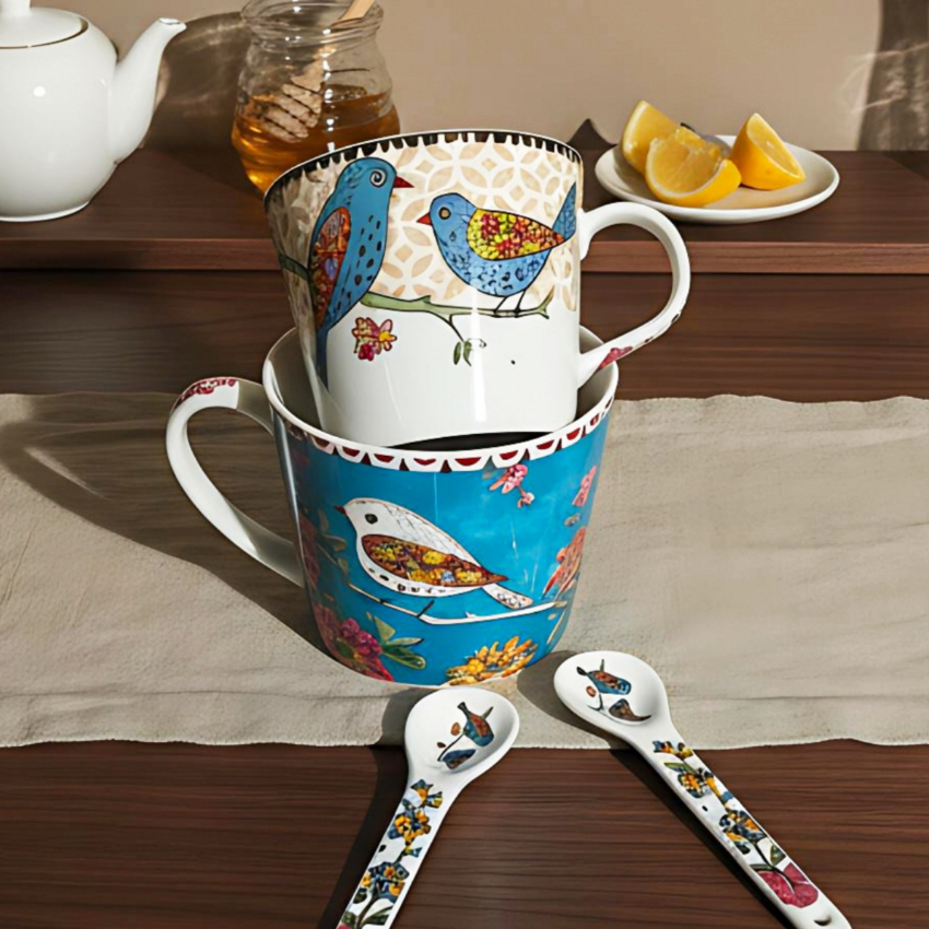 HongDian แก้วมัคเซรามิก ceramic porcelain ลายดอกไม้และนก สไตล์วินเทจ ดีไซน์อินส ทนความร้อน ใช้เป็นแก้วกาแฟ แก้วนม หรือแก้วอาหารเช้าได้ เข้าไมโครเวฟและเครื่องล้างจานได้ เหมาะสำหรับใช้ในบ้าน ออฟฟิศ หรือเป็นแก้วคู่รัก ของแต่งบ้านดีไซน์สวยทันสมัย