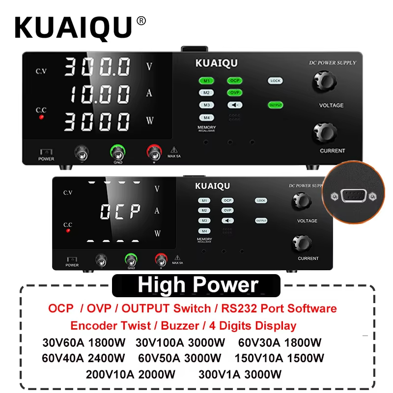 KUAIQU 3000W DC Bench แหล่งจ่ายไฟปรับ 150V 200V 300V 10A,60V 30A 40A 50A, 30V 10A 20A 30A 100A,พร้อม