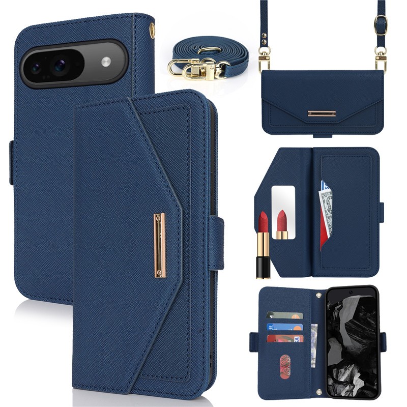 กระเป๋าสตางค์แม่เหล็กCrossbodyสําหรับGoogle Pixel 9 Pro XL 9A 8A 8Pro 7A 7 Pro 6Aหรูหราหนังกระจกแต่งหน้าสายคล้องผู้ถือบัตรปกหนังสือ