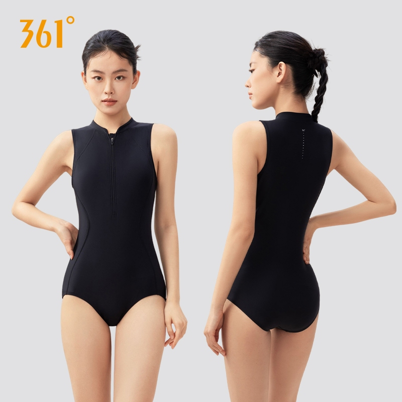 361 องศาชุดว่ายน้ําโต้คลื่นสไตล์ใหม่สุภาพสตรีชิ้นเดียวสีดํา Sunscre
