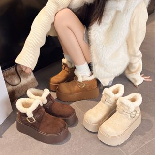 รองเท้าบูทสั้นสุภาพสตรี ดีไซน์ใหม่ เพิ่มความสูง พื้อนหนา สวม…