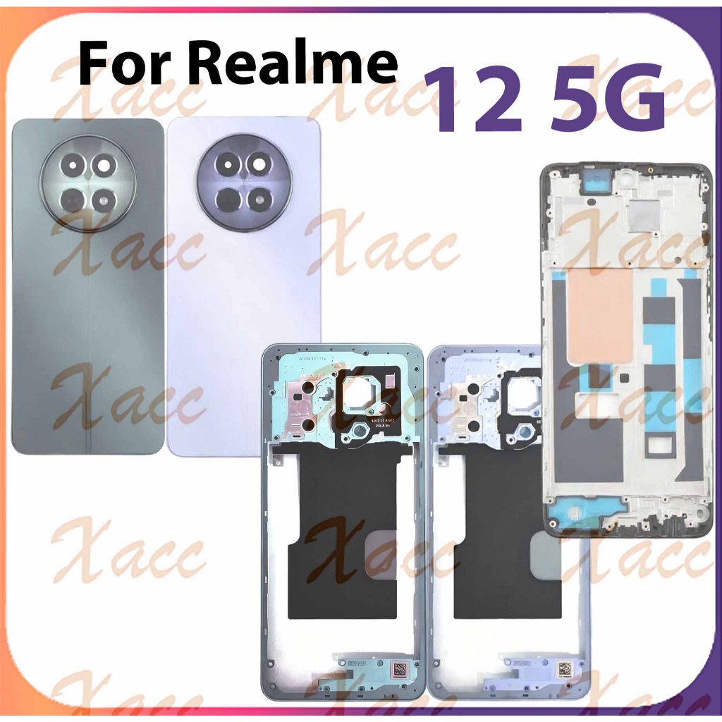 สําหรับ เรียลมี 12 5ก RMX3999 ฝาหลังแบตเตอรี่ชุดเต็มปุ่มกรอบกลางกรอบเลนส์กล้อง จอแอลซีดี กรอบด้านหน้าโทรศัพท์เปลี่ยนการติดตั้ง