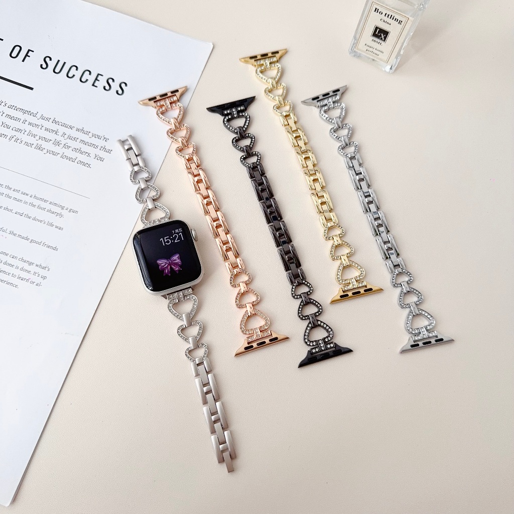 สายโลหะเหมาะสําหรับ Huawei wacth fit3/4/4 pro นาฬิกาเพชรหัวใจ Huawei gt5/6/4 41 มม., Redmi wacth5/4, Redmi 5Active/lite นาฬิกาแฟชั่นสุภาพสตรีหรูหราสายรัดข้อมือสาวสาย