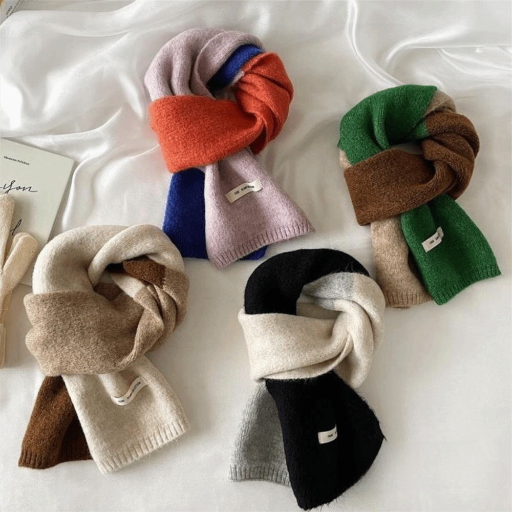 TRENDYO ผ้าพันคอ ผ้าวูลถัก แบบหนา ยืดหยุ่น อบอุ่น ลายทาง สไตล์เกาหลี สําหรับผู้หญิง