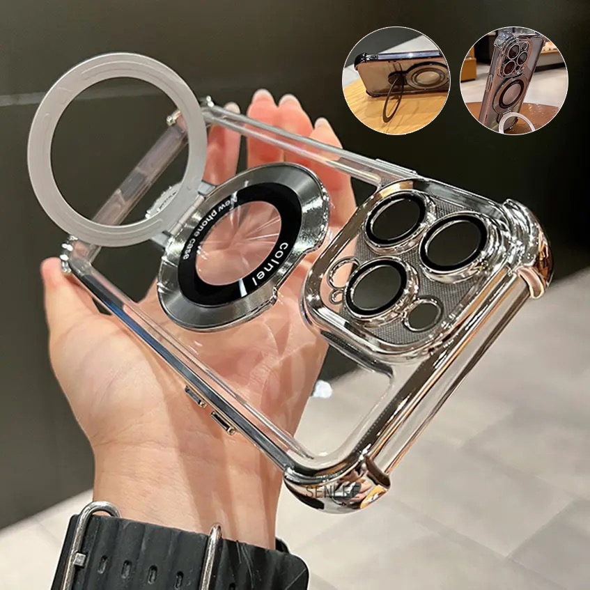 ชุบกันกระแทกสําหรับiPhone 17 Pro Max 17Air 16 15 12 13 11 14 Pro Max 16 Plus 16e Super strong anti Fallพร้อมที่วางขาตั้งปลอกแข็งใส - รูปที่ 7