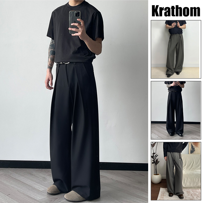 กางเกงทรงกระบอกใหญ่ ทรงหลวม ผู้ชาย กางเกงสแล็ก ทรงกระบอกใหญ่ มี 2 สี กางเกงขายาว สไตล์วินเทจเกาหลี