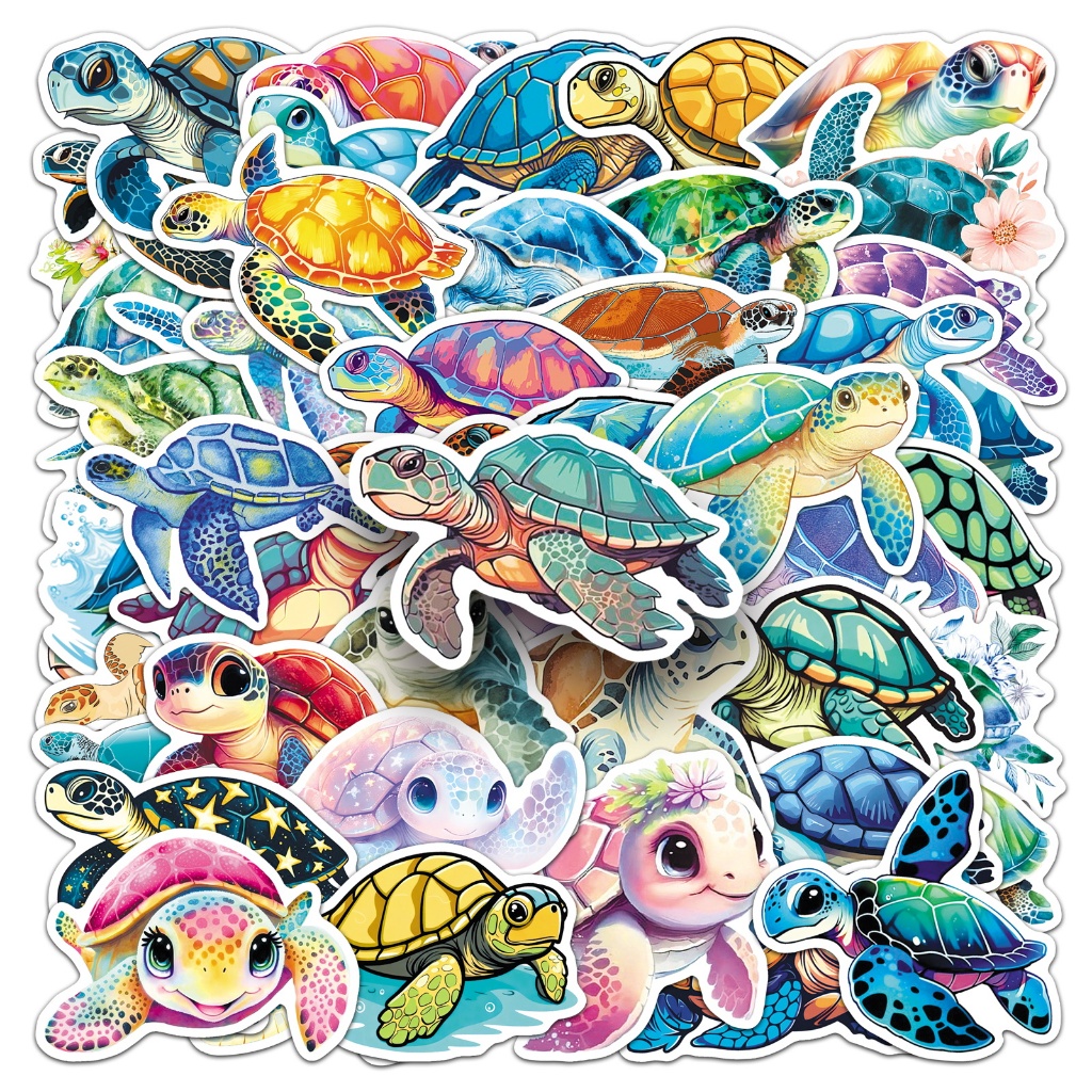 น่ารัก 50 ชิ้น Sea Turtle สติกเกอร์กันน้ําสําหรับ Tumbler แล็ปท็อปเคสโทรศัพท์รถสติกเกอร์ Graffiti Creative DIY