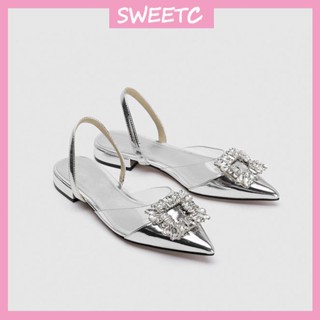 รองเท้าแฟชั่นสำหรับผู้หญิง หัวแหลม ทรงเหลี่ยม หัวเข็มขัดประด…