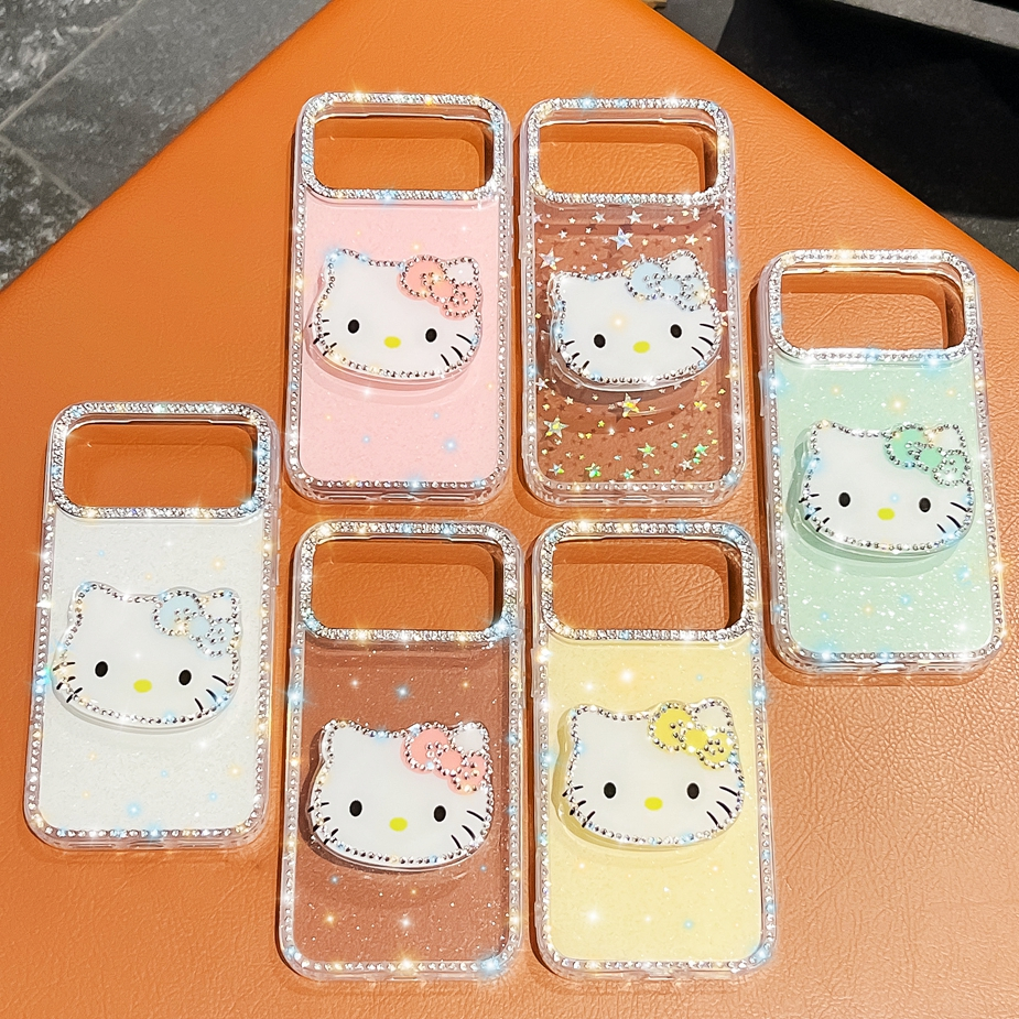 3D Hello Kitty Diamond Bling สําหรับ Iphone 17 AIR 16E 16 PLUS 15 14 13 PRO MAX ปลอกถุงลมนิรภัยขาตั้