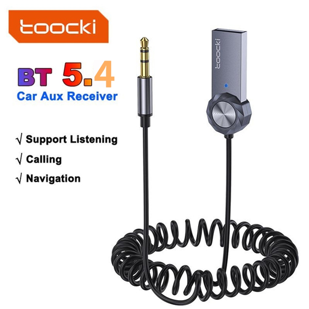 Toocki ไร้สายบลูทูธ 5.4 อะแดปเตอร์ในรถยนต์ USB ถึง 3.5 มม.แจ็คเครื่องเสียงรถยนต์ Aux ชุดแฮนด์ฟรีสําหรับรถยนต์ตัวรับสัญญาณ BT เครื่องส่งสัญญาณ