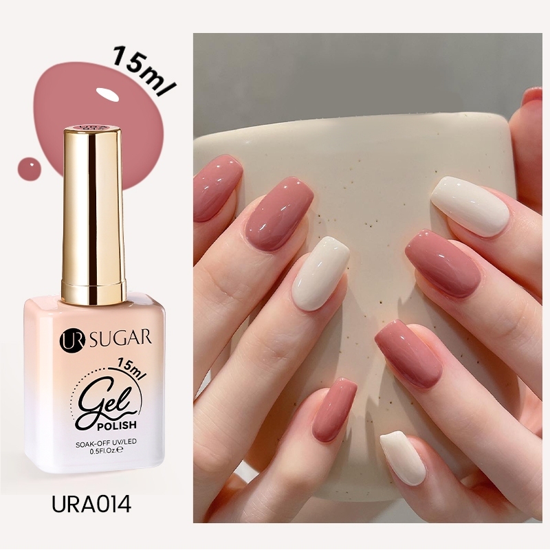 UR SUGAR 15ml นู้ดสีชมพูเล็บเจลขัดเงา UV / LED แช่เจลสําหรับเล็บ DIY ซาลอนโฮม วันหยุดของขวัญสําหรับผู้หญิง