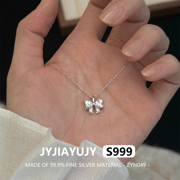JJYJIAYUJY 100% ทั้งหมด Original Fine Silver S999 จี้สร้อยคอผีเสื้อโบว์ฝัง Zirconia ในสต็อกคุณภาพสูง