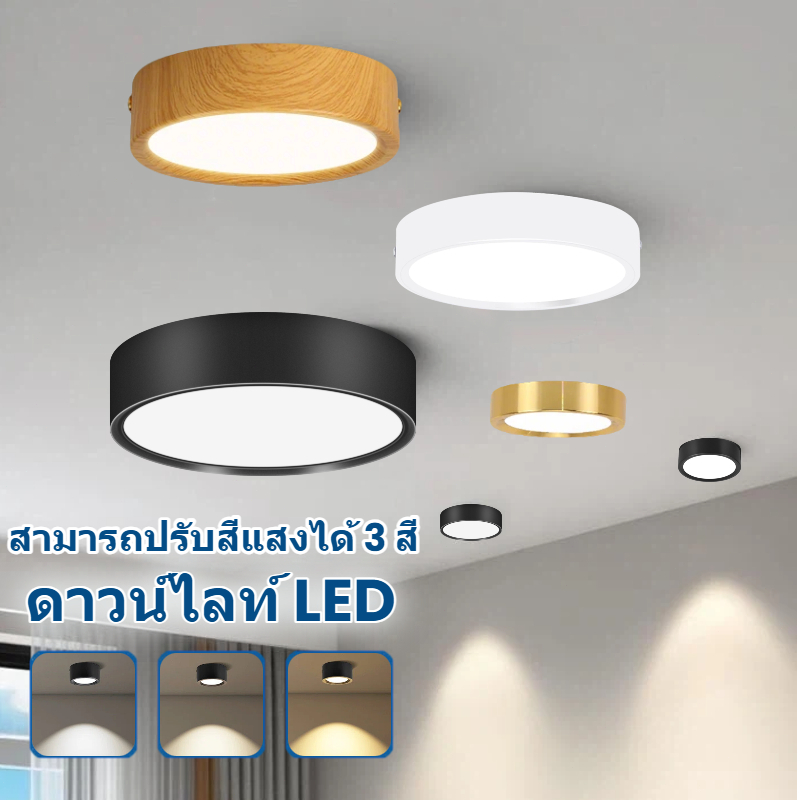 ไฟดาวน์ไลท์ 3สี LED ดาวน์ไลท์ติดลอย โคมไฟเพดาน Downlight  ไฟติดห้อง ไฟเพดาน LEDไฟห้องนอน Panel Light