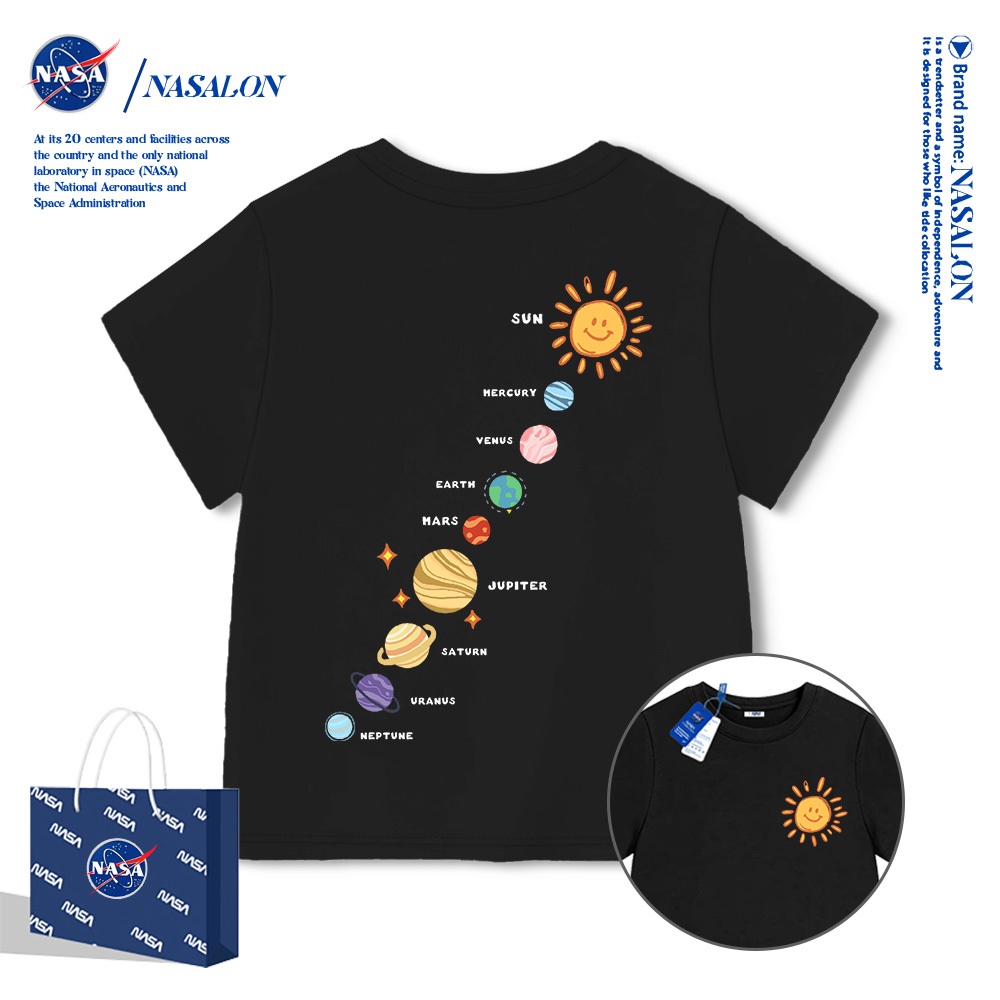 NASA เสื้อยืดเด็ก ผ้า cotton 100% ลายดาวเคราะห์น้อยน่ารัก ระบายอากาศดี สำหรับเด็กชาย-หญิง ทรงสวมใส่สบาย