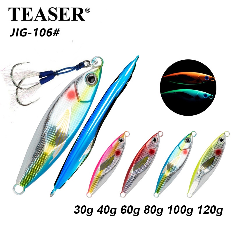 TEASER【 J106 】 ปีกน ้ อย 30g 40g 60g 80g 100g 120g โลหะช ้ า Jig เหยื ่ อตกปลาน ้ ําเค ็ มเหยื ่ อ Shore Jigs เหยื ่ อประดิษฐ ์ เหยื ่ อ Tackle พร ้ อม Assist Hook