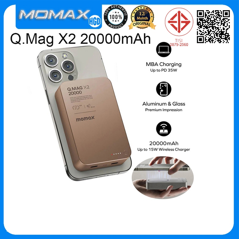 Momax Q.Mag X2 Magnetic Power Bank 20000mAh Wireless Portable Charger PD 35W Fast Charging Battery P