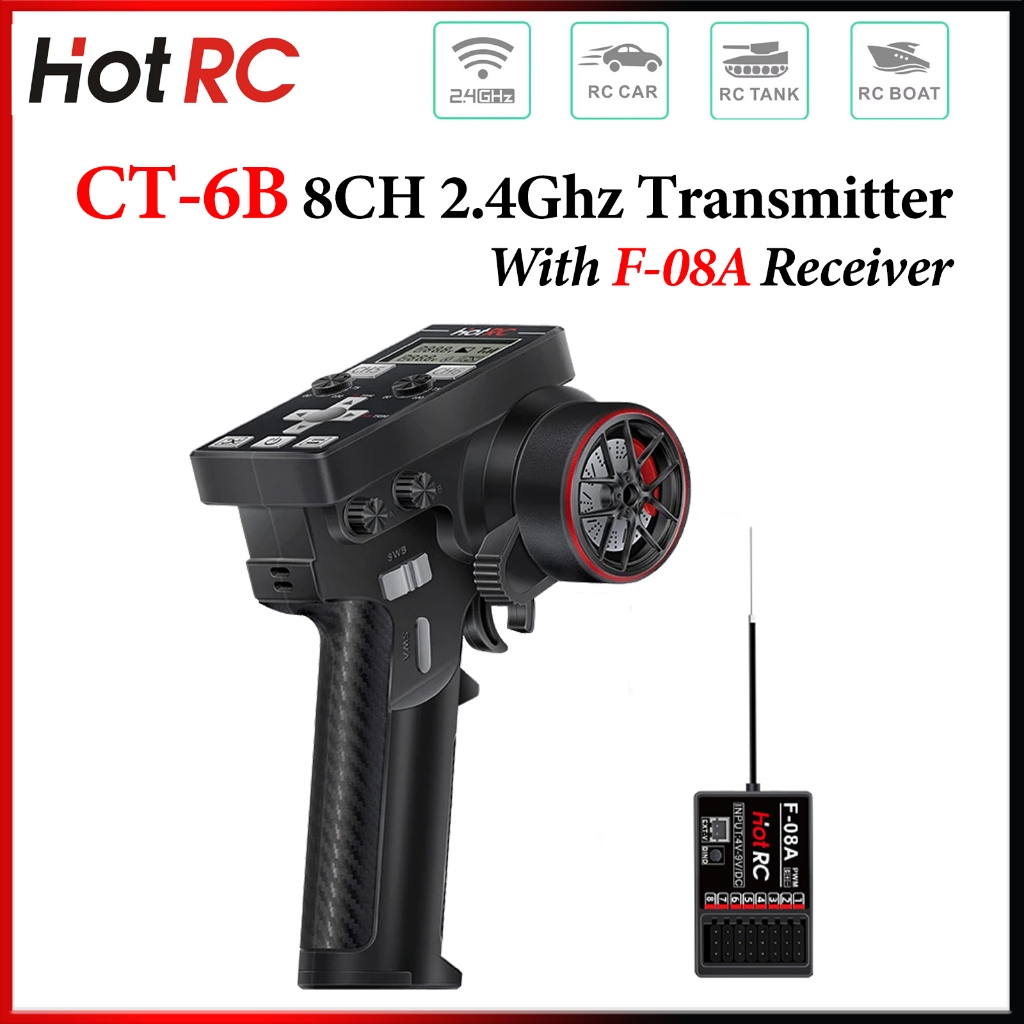 HOTRC CT-6B 8CH 2.4 Ghz รีโมทคอนโทรลเครื่องส่งสัญญาณ F-08A 8 CH PWM Receiver สําหรับ RC รุ่นรถเรือเร