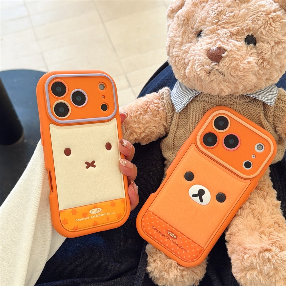 เคส iPhone สําหรับ iPhone 17 Pro Max, iPhone 16 Pro Max, iPhone 15 Pro Max, iPhone 14 Pro Max, เคสโทรศัพท์ขอบหนัง 3D พร้อมการแสดงออกหมีผ่อนคลาย