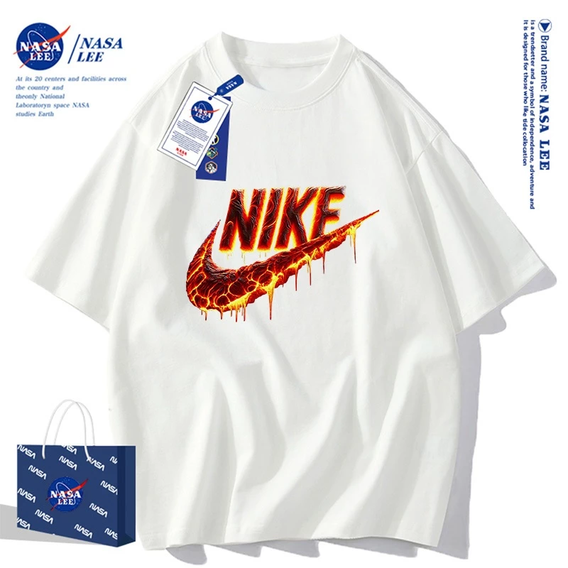 NASA เสื้อยืด ผู้หญิงผู้ชาย รุ่นใหม่ปี 2025 ลายโลโก้แบรนด์ คอกลม ผ้าฝ้ายแท้ ทรงหลวม ระบายอากาศได้ดี