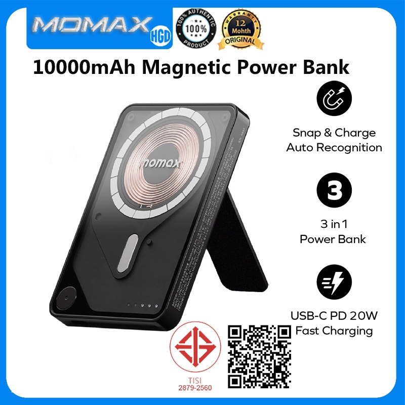 Momax 1-Power X Pro+ Magnetic Wireless Power Bank 10000mAh PD20W Powerbank สายเคเบิล USB-C ในตัว